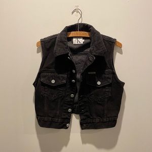 Vintage Calvin Klein sleeveless denim jean jacket vest black USA